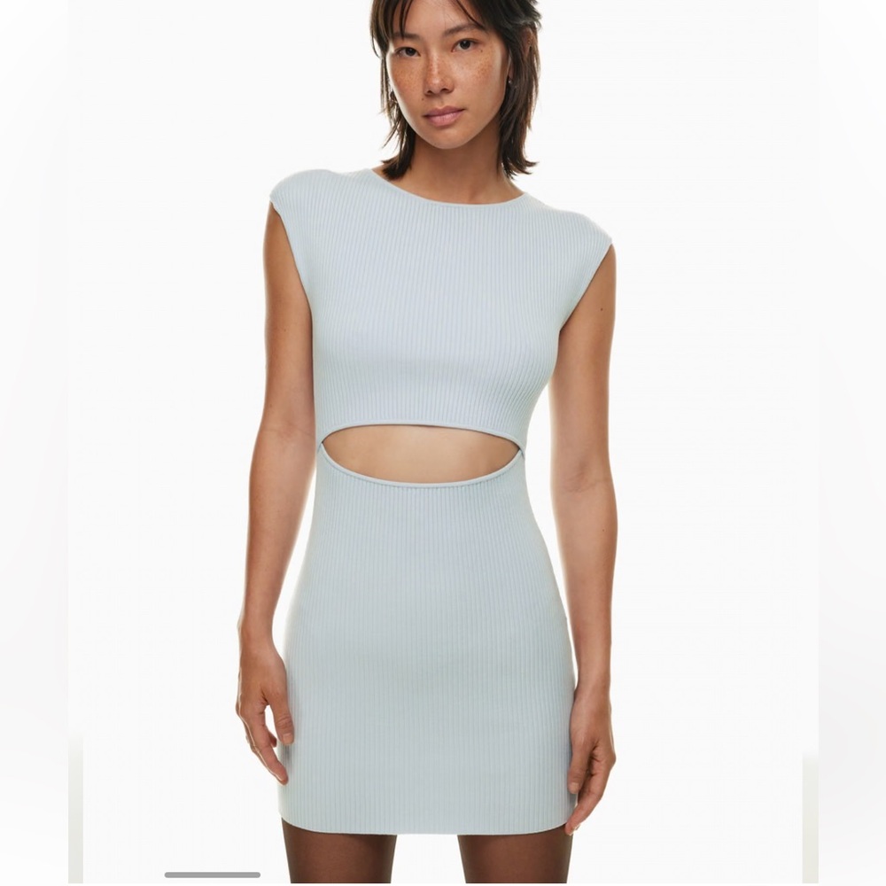 Wilfred‎ Sterling Blue Crescent Cutout Midriff Soft Ecovero Knit Mini Dress S